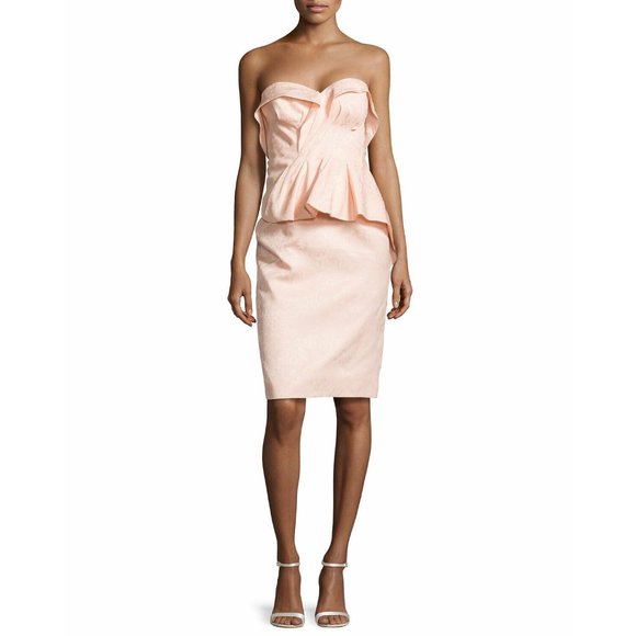 Zac Posen Dresses & Skirts - NWT $2800 ZAC POSEN FLORAL BROCADE PEPLUM STRAPLESS POWDER PINK DRESS SIZE 6